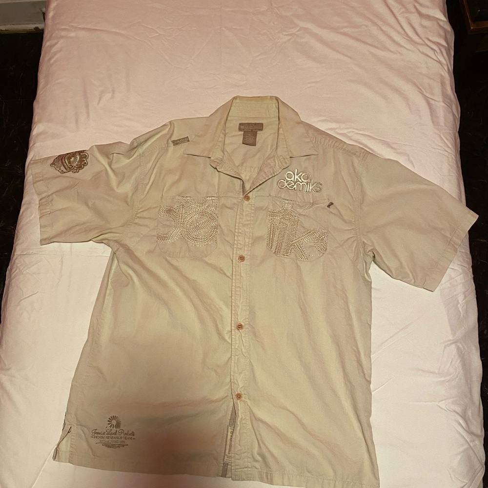 AKADEMIKS TAN VINTAGE RETRO POLO XL